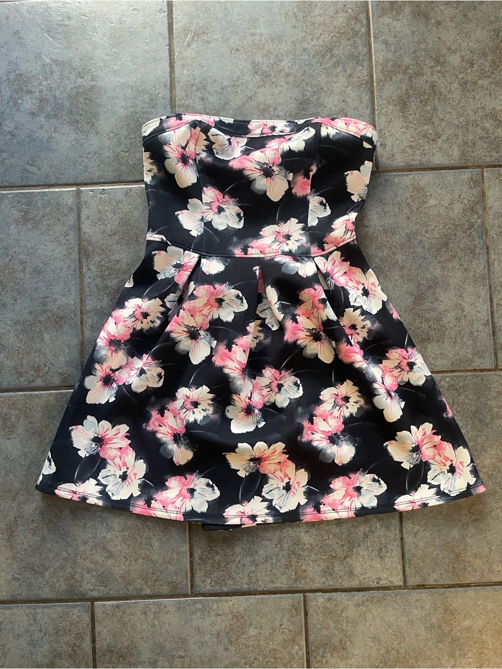 abercrombie kids Black Strapless Floral Dress with Pink and Cream Flowers